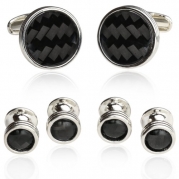 Cuff-Daddy Carbon Fiber Formal Set with Sterling Silver Plate