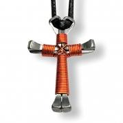 Orange Horseshoe Nail Cross Necklace