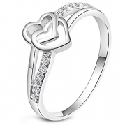 Women's Fashion Heart Crystal Diamond Engagement Wedding Cz Band Eternity Cubic Zirconia Ring Silver Size 5
