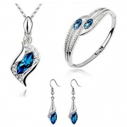 HSG Luxury Jewelry Set Peacock Blue Crystal Element Necklace & Earring & Bracelets