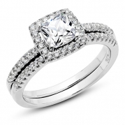 925 Sterling Silver Cushion Cubic Zirconia CZ 2Pc Halo Wedding Engagement Ring Set Sz 4