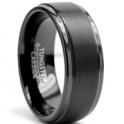 8mm Black High Polish Tungsten Carbide Men's Wedding Band Ring in Comfort Fit and Matte Finish Sizes 7 to 15 (6.5)
