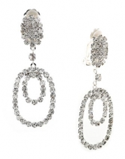 Silver Crystal Rhinestone Double Oval Shape Dangle Earrings