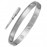Stainless Steel Silver Designer Inspired Screw Head Oval Bangle Bracelet for Men&Women (8 Inches)