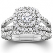 1.10CT Cushion Halo Diamond Engagement Wedding Ring Set 10K White Gold