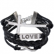 Christmas Gifts EyourlifeFashion Weave Wrap Around Leather Love Bracelet Cross Style Black