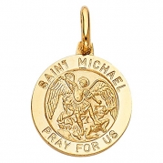 14k Yellow Gold Religious Saint Michael Medal Charm Pendant
