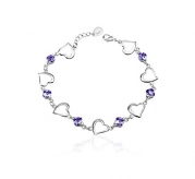 Outop 925 Silver Plated Purple Crystal Heart Shaped Bracelet for Women Girls