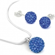 Crystal Blue Jewelry Set Crystal Ferido Ball Necklace with Stud Earrings