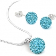 Crystal Aqua Jewelry Set Crystal Ferido Ball Necklace with Stud Earrings