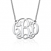 Sterling Silver Fancy Monogram Necklace - Custom Made with Any Initial (14 Inches)