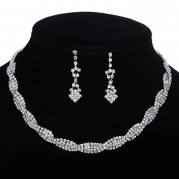 Yazilind Shining Clear Crystal Silver Plated Twisted Bridal Jewelry Sets Necklace and Earrings