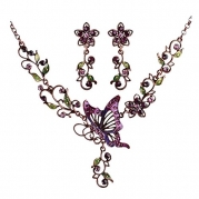 Promithi Accessories Butterfly Necklace Set Retro Palace Purple Short Necklace Earrings Set (purple-1)