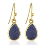 18K Gold-Plated Rims Pear Shape Blue Lapis Gemstone Dangle Earrings