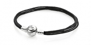 Pandora Black Multi-Strand Fabric Bracelet W/925 Sterling Silver - 19 (CM)