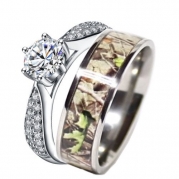Women`s Titanium Camo & Sterling Silver Engagement Wedding Ring Set #SP24RWC04 (Size Women 5)