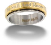 RSSB Forgiven Jewelry-Be Still Gold Finish Stainless Steel Spinner Ring sz 7-Christian Jewelry