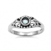 Aqua Vintage Style Ring for Small Fingers-Size 3-4-5-Silver Color Imitation March Birthstone Ring