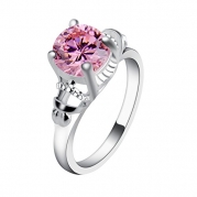 925 silver plated ring with pink imitation diamond ring for ladies