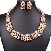 Women's Party Wedding Jewellery Sets Elegant Rose Gold Plated Faux Pearl Crystal Collar Necklace Earrings Set