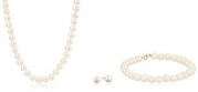 14k Yellow Gold and White Freshwater Cultured Pearl Necklace, Bracelet, and Stud Earrings Set (6-6.5mm)