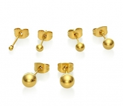 5 Pair Set of Gold Plated Stainless Steel Round Ball Stud Earrings .