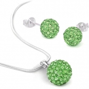 Crystal Green Jewelry Set Crystal Ferido Ball Necklace with Stud Earrings