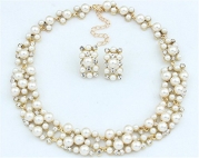 2015 Bridal Imitation Pearls Jewelry Short Necklace Earrings Set (White)