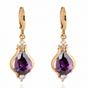 Yazilind Elegant Unique Design 14K Gold Filled Inlay Teardrop Purple Cubic Zirconia Dangle Drop Earrings