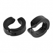 Zysta 2pcs Black Surgical Stainless Steel Non-Piercing Clip On Hoop Hinged Huggie Stud Earring