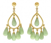 Designer 10K Solid Yellow Gold with Jade Gemstones Chandelier Earrings