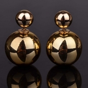 Gold Palted Double Ball Sided Solid Pin Ear Stud Plug Earrings Jewelry (Pack Of 2 Pairs)