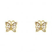 14k Gold Plated Brass Butterfly Stud Earrings with Screw-back