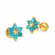 14k Gold Plated Brass Flower Screwback Girls Earrings with Sterling Silver Post