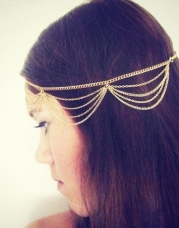 Generic Fashion Lady Women Girl Muti Layers Tassels Headband Link Chain Cuff Headpiece(Gold)