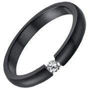 Womens Rings Stainless Steel Classic CZ Black Wedding Promish Bands Polish 3MM Size 7 by Aienid