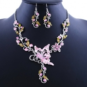 Promithi Accessories Butterfly Necklace Set Retro Palace Purple Short Necklace Earrings Set (pink)
