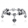 Bamoer Black Silver Heart Bead Charm Bracelet Silver 925 for Women Imitation Jewelry