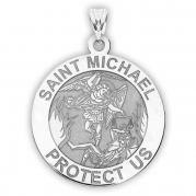 Saint Michael Religious Medal - 3/4 Inch Size of a Nickel in Solid 14K White Gold