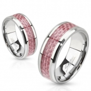 STR-0070 Stainless Steel Pink Carbon Fiber Inlay Band Ring (5)