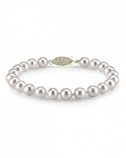 14K Gold 7-8mm Round White Freshwater Cultured Pearl Bracelet - AAA Quality