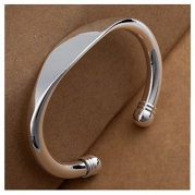 NYKKOLA Fashion Beautiful 925 Silver Classic Polished Open Cuff Bangle Bracelet