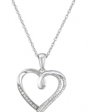 Sterling Silver Diamond Individual Prong Setting Heart Pendant Necklace (1/10 cttw), 18