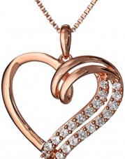 Sterling Silver with Rose-Gold Plating Created White Sapphire Heart Pendant Necklace, 18