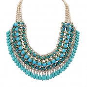 Eyourlife Hot Fashion Retro Jewelry Pendant Knit Chain Choker Chunky Statement Bib Necklace Blue