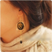HuaYang Lady Vintage Bohemian Style Alloy Long Tassels Dangle Ear Drop Earrings(Gold)