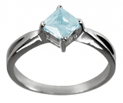 Aqua Princess Small Finger Ring-Size 2-3-4-Silver Color Imitation March Birthstone Ring-Women-Teens