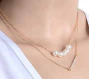 JY Jewelry Double layer Chains with imitation pearls Metal Bar short Necklace
