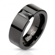 STR-0045 Stainless Steel Black IP Simple Band Ring with Rectagular Black Gem; Comes With Free Gift Box (5)