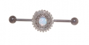 Imitation Opal Vintage Style Medallion Industrial Earring-2 Colors-14g Stainless Steel Scaffold Barbell
